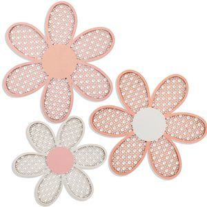 3 Pieces Boho Daisy Wall Decor Natural Rattan Flower Wall Hanging Art Wooden😁